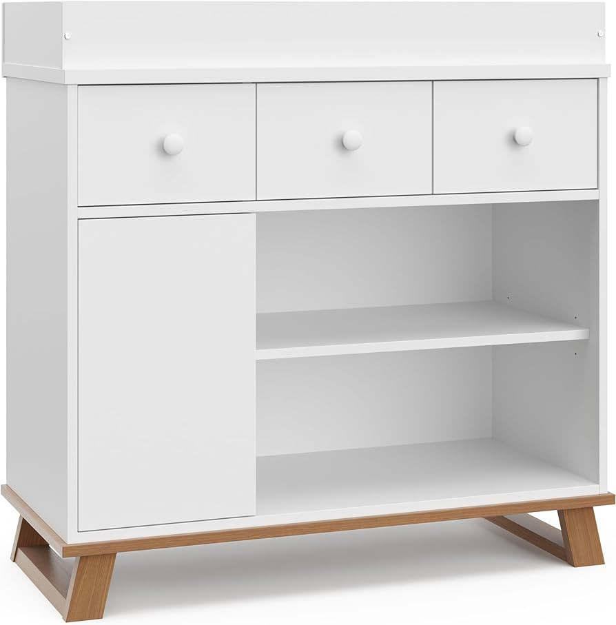 Storkcraft Modern Nursery Changing Table Dresser (White with Vintage Driftwood) – GREENGUARD Go... | Amazon (US)