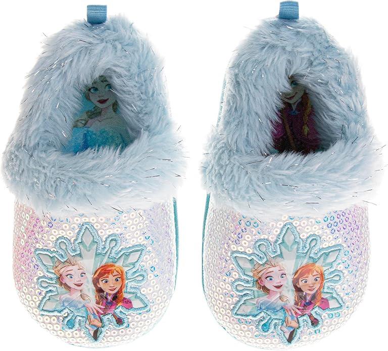 Disney Frozen Elsa and Anna Girls Slippers - Plush Non-Slip Comfy Fluffy Lightweight Warm Comfort... | Amazon (US)