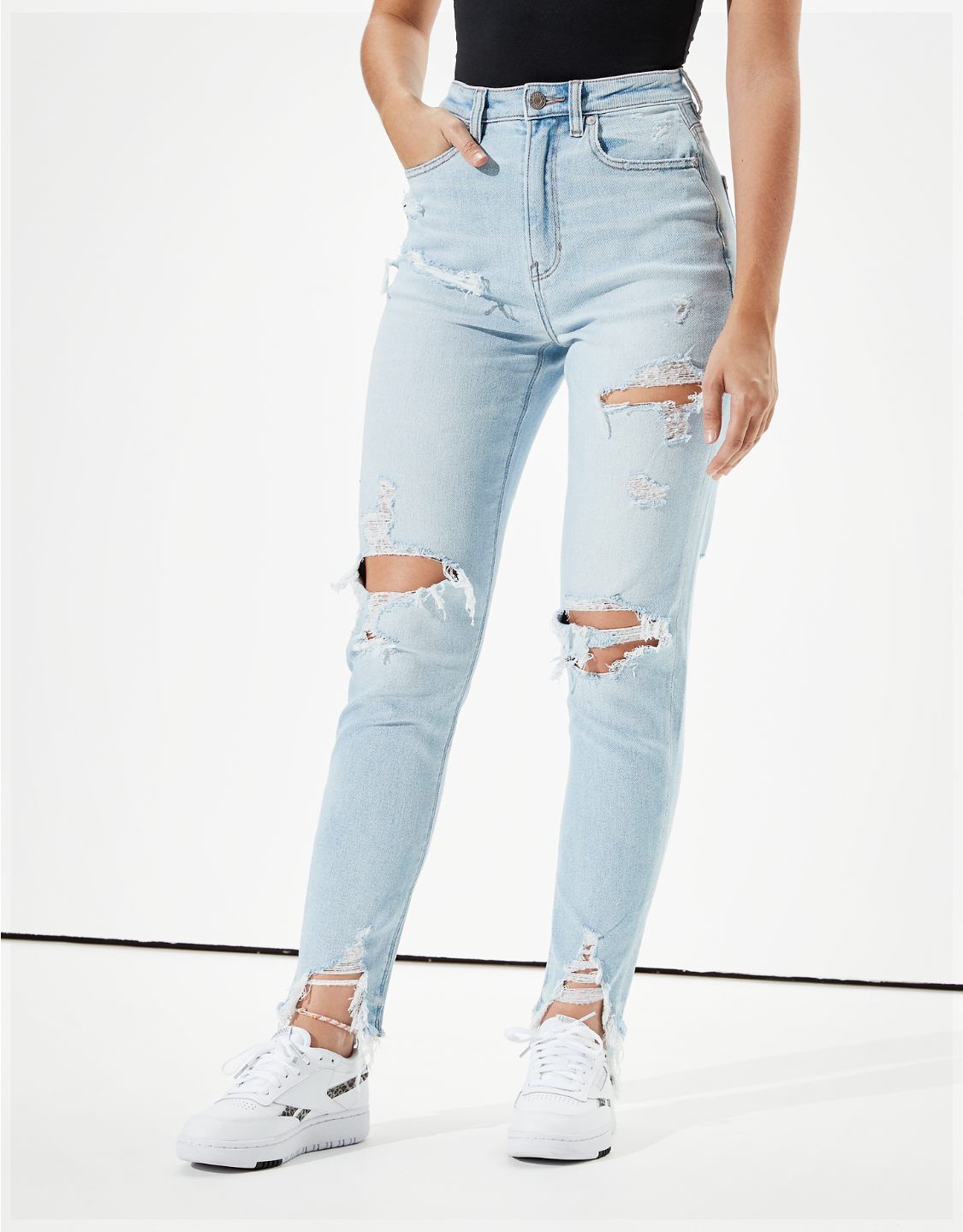 AE Stretch Ripped Highest Waist Mom Jean | American Eagle Outfitters (US & CA)