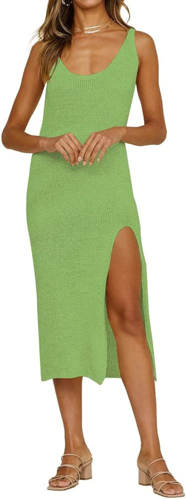 AILUNSNIKA Crochet Cover Up for Swimwear Women Backless Beach Cover Up Side Slit Knit Dress | Amazon (US)