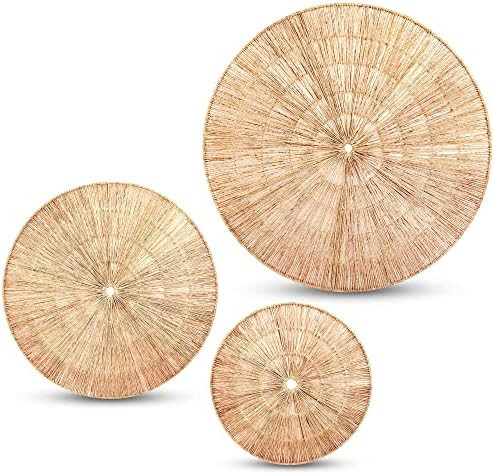 Amazon.com: Wicker Wall Basket Decor - Set of 3 Hanging Natural Woven Flat Baskets - Round Oversi... | Amazon (US)