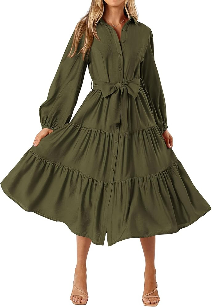 MASCOMODA Dresses Midi Dress Shirt Dress | Amazon (US)