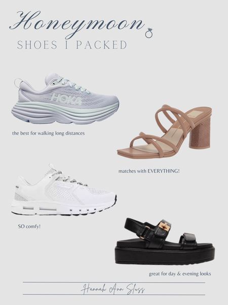 Shoes I packed for the honeymoon! 🌙💍 Doing lots of walking & adventuring so 2 sneakers were a must. Also brought my most versatile sandals/heels to make easy outfits! 

#LTKWedding #LTKTravel