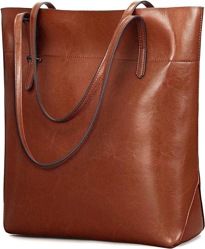 Kattee Vintage Genuine Leather Tote Shoulder Handbag for Woman with Adjustable Handles | Amazon (US)