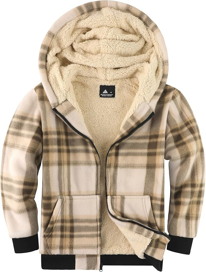 V VALANCH Boys Zipper Hoodie Kid Fleece Lined Plaid Flannel Jacket Winter Coat | Amazon (US)