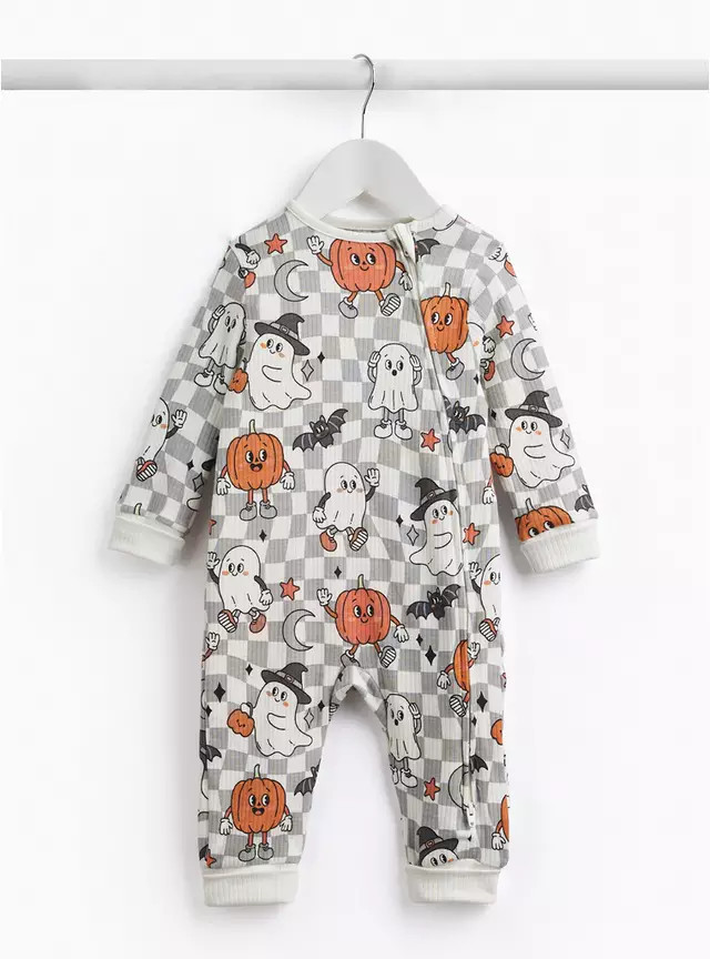 Buy Mono Checkerboard Halloween Print Sleepsuit Up to 3 mths | Halloween pyjamas | Tu | Tu Clothing