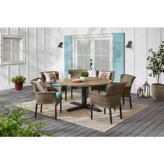 Hampton Bay Devonwood 7-Piece Dark Brown Wicker Outdoor Dining Set with Aloe Cushions GC-11182A-S... | The Home Depot