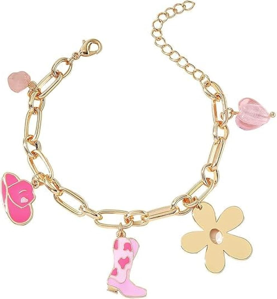 Cowboy Boot Hat Bracelet with Flower Western Jewelry for Women Cowgirl Charms Bracelet Gifts | Amazon (US)