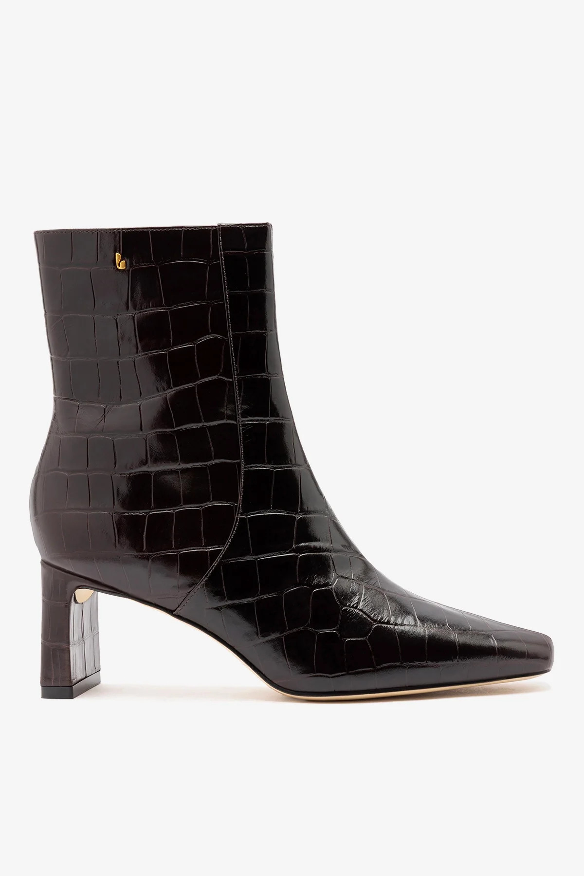 Alexis Bootie In Dark Croco Embossed Leather | Larroude