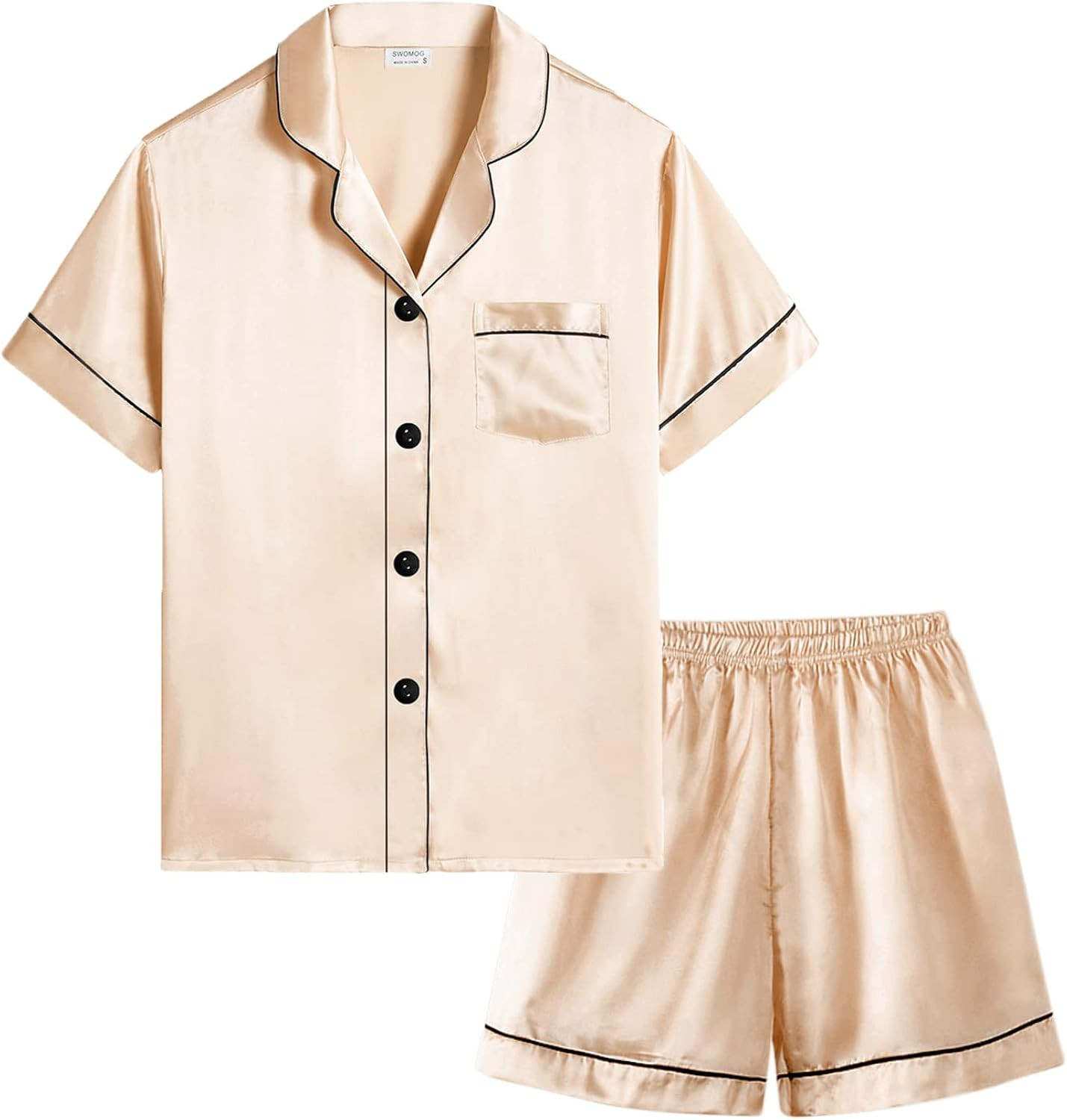 SWOMOG Kids Silk Satin Pajamas Set Girls Boys Button-Down Sleepwear Short Sleeve 2 Piece PJs Sets... | Amazon (US)