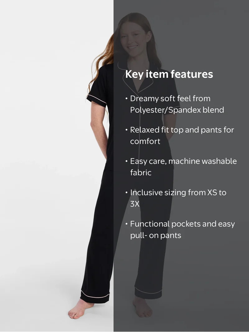 Joyspun Women's Dreamy Soft Collection Notch Collar Top and Capri Pants Pajama Set, 2-Piece, Size... | Walmart (US)