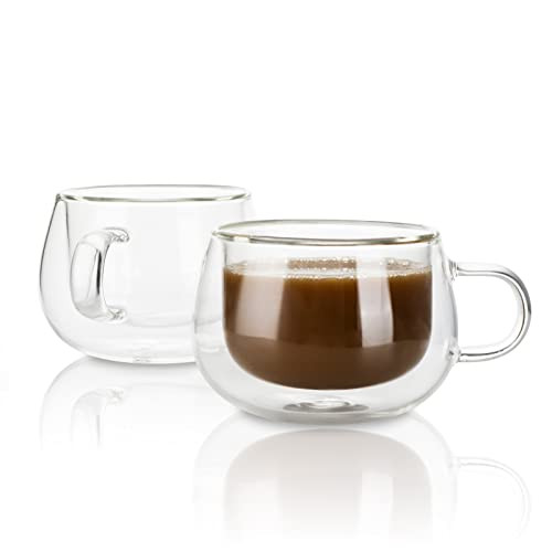 BEWAVE Double Walled Glass Coffee Mugs, Heat Resistant Insulated Drinking Glasses Cups for Hot & Cold Beverages, Tea, Coffee, Cappuccino, 4oz, 2 Pack | Amazon (US)
