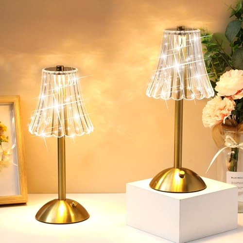 Liliful 12 Pcs LED Portable Cordless Table Lamp Touch Battery Operated Rechargeable Gold Desk Lamp 3 Color Dimmable for Bedroom Living Room Dining (Gold,Rose Style) | Amazon (US)