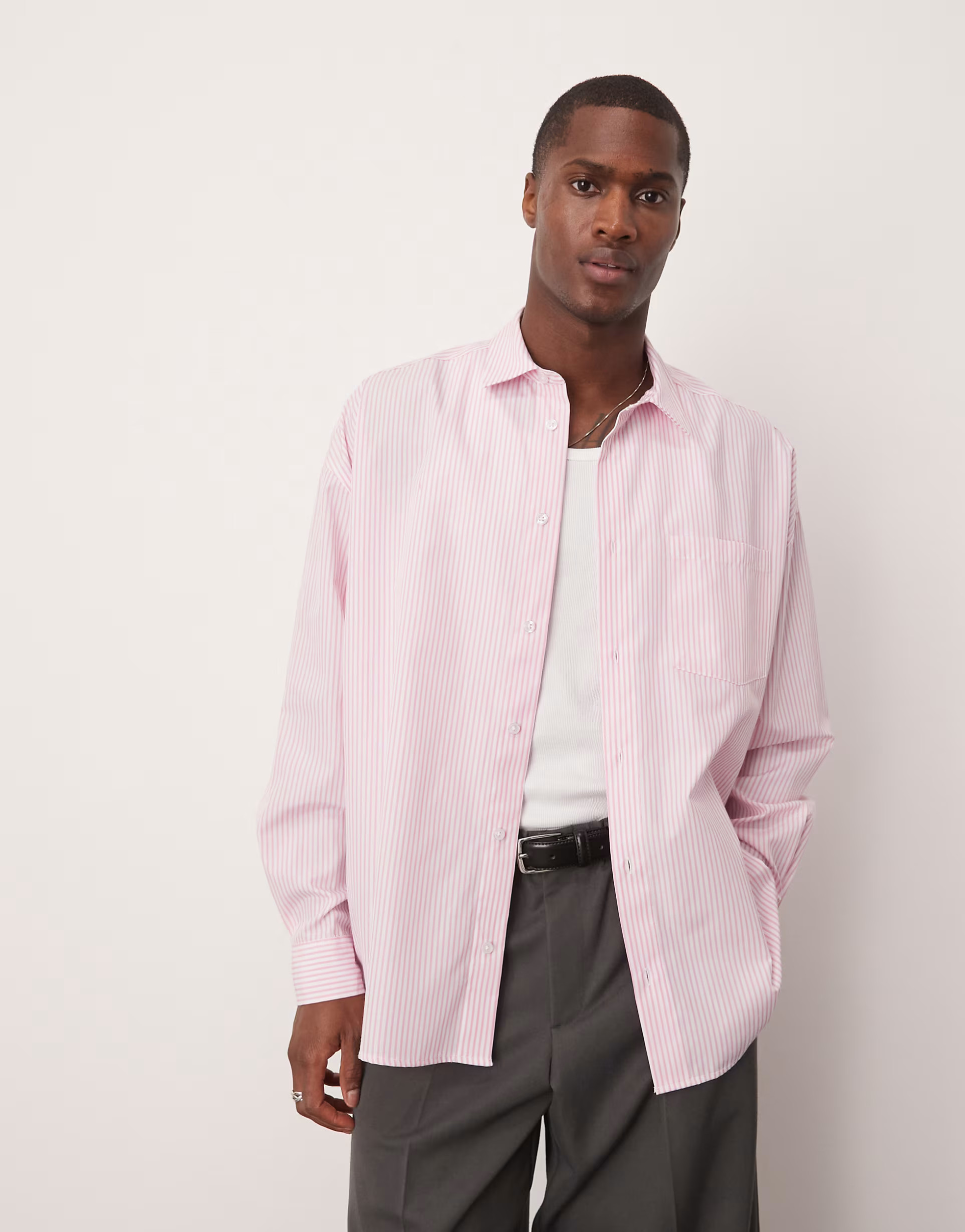 ASOS DESIGN volume oversized shirt in pink stripe | ASOS (Global)