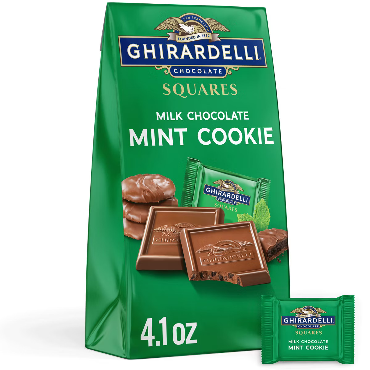 Ghirardelli Milk Chocolate Mint Cookie Candy SQUARES Medium Bag - 4.1oz | Target