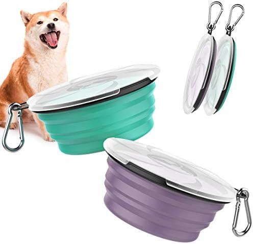 Pawaboo Collapsible Dog Bowls 2 Pack, Silicone Feeding Watering Bowls with Lids & Carabiners for ... | Amazon (US)