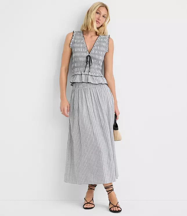 Petite Plaid Smocked Midi Skirt | LOFT