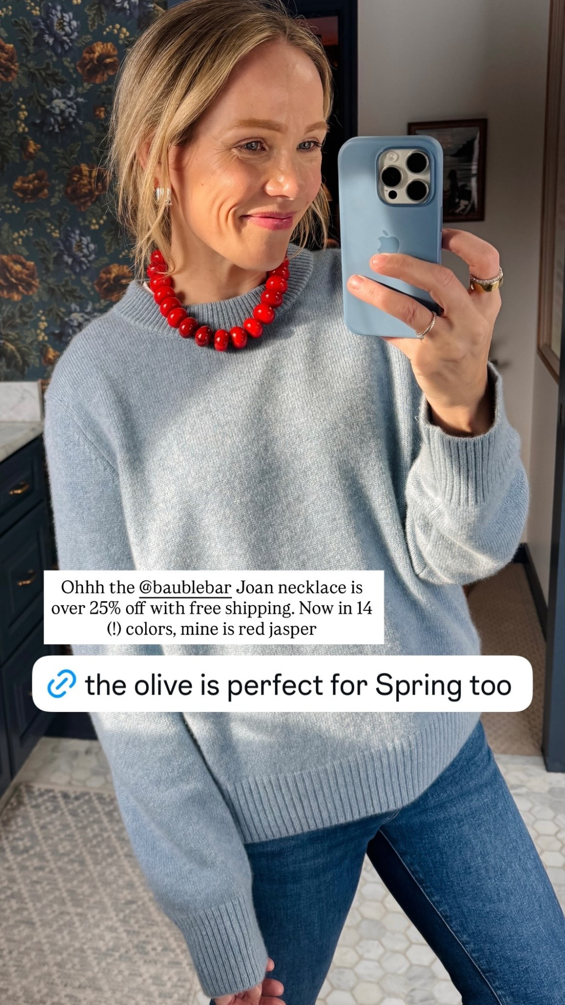 @baublebar Joan necklace is over 25% off with free shipping. Now in 14 (!) colors, mine is red jasper and drooling over olive for Spring ~ wearing my regular size small in Quince sweater 

#LTKootd #LTKOver40 #LTKSaleAlert