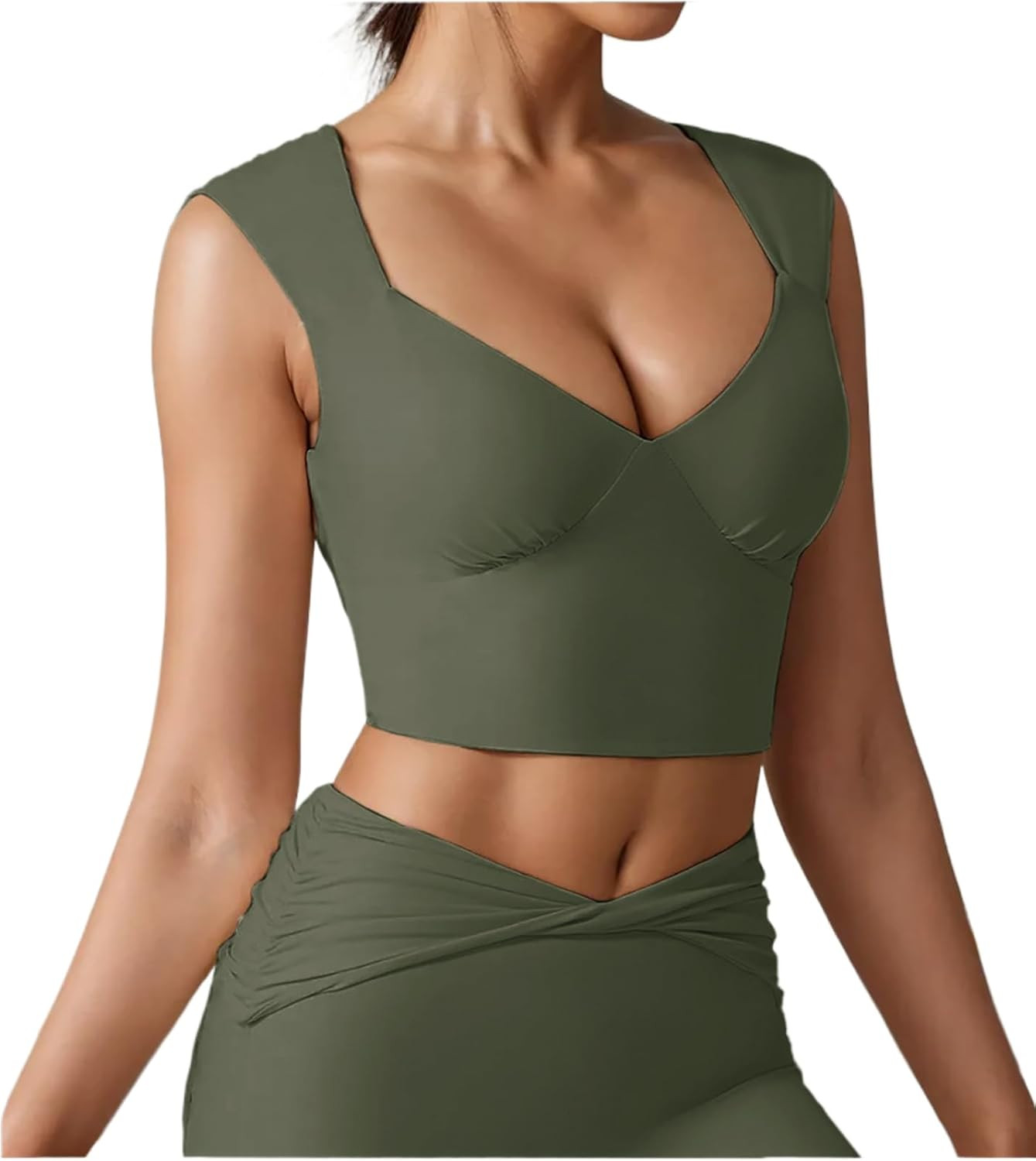Women's Sexy Sleeveless Deep V Neck Corset Cami Top with Built-in Bra Workout Yoga Crop Top for Women | Amazon (US)