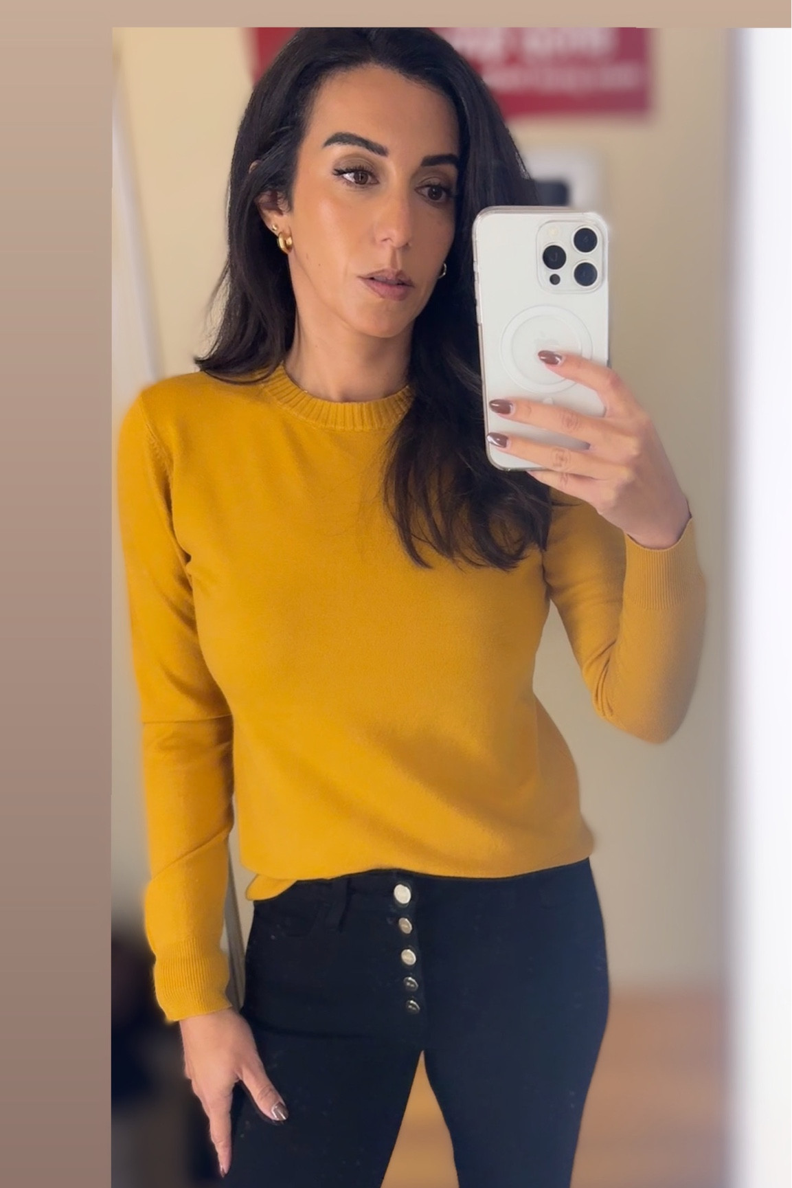 Pop of color for fall with this soft mustard yellow sweater. 💛 And Paige button fly black jeans 

#LTKStyleTip #LTKWorkwear