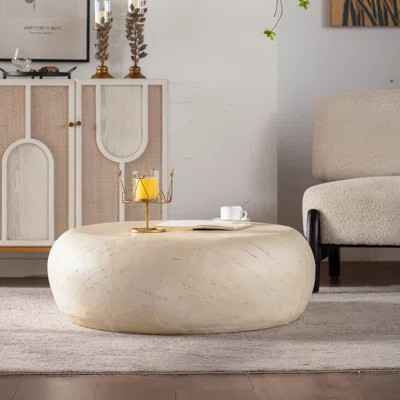Mid-Century Modern Round Coffee Table, Vintage Faux Stone MgO Coffee Table, Beige Living Room Centre Table for Sofa, No Assembly Required | Wayfair North America