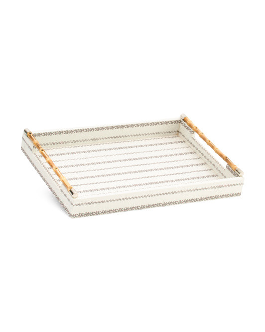 20.5x14.5 Natia Faux Linen Tray With Bamboo Handles | Home | Marshalls | Marshalls