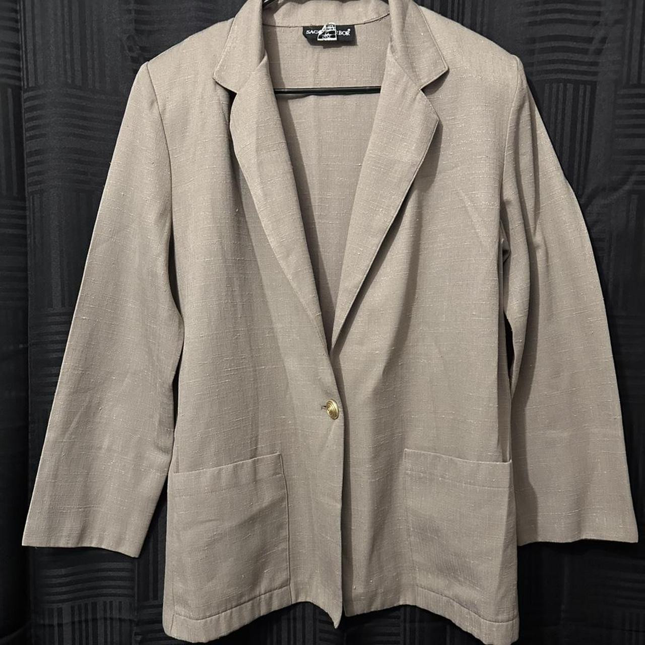 Vintage Sag Harbor tan blazer with gold button,... | Depop | Depop US