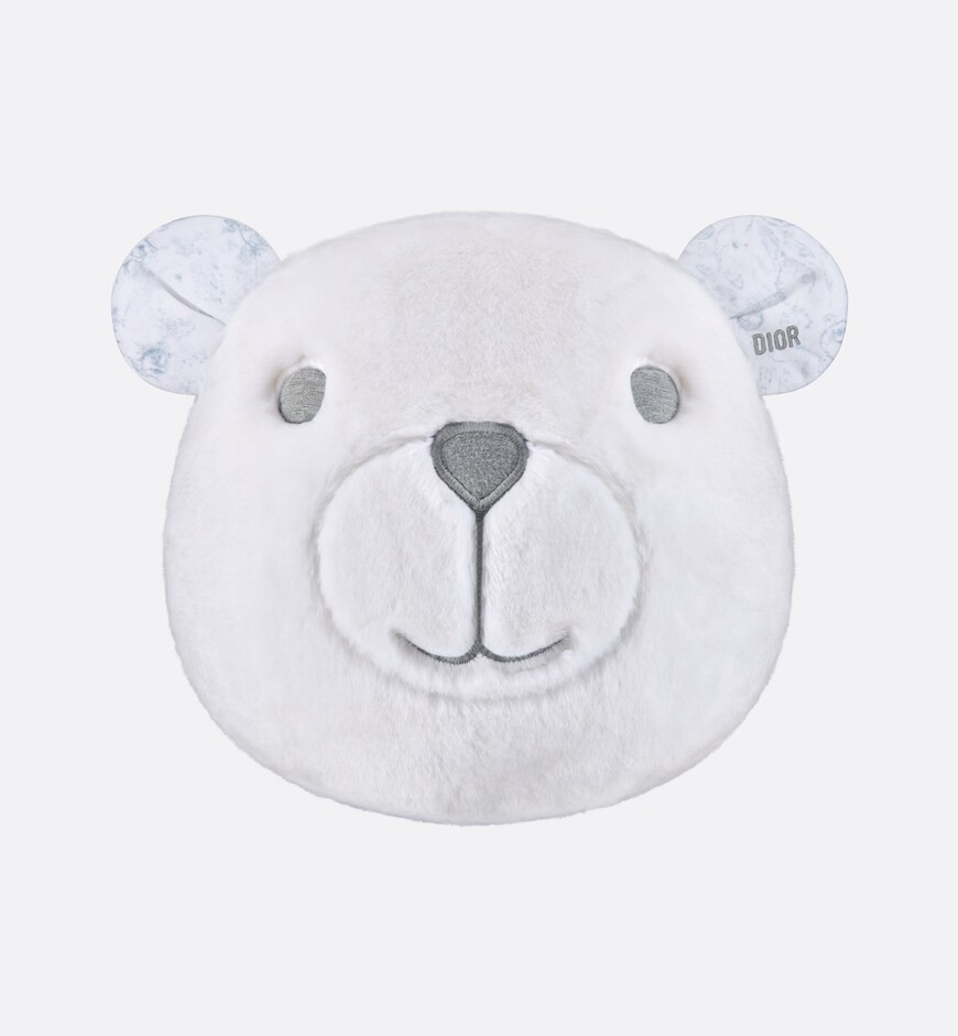 Bear Head Pillow Ivory Faux Fur and Cotton Jersey Printed with Gray Toile de Jouy | DIOR | Dior Couture