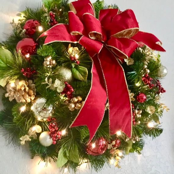 Wreath Red Wreath Red Velvet Cordless LED Light Elegant | Etsy | Etsy (US)