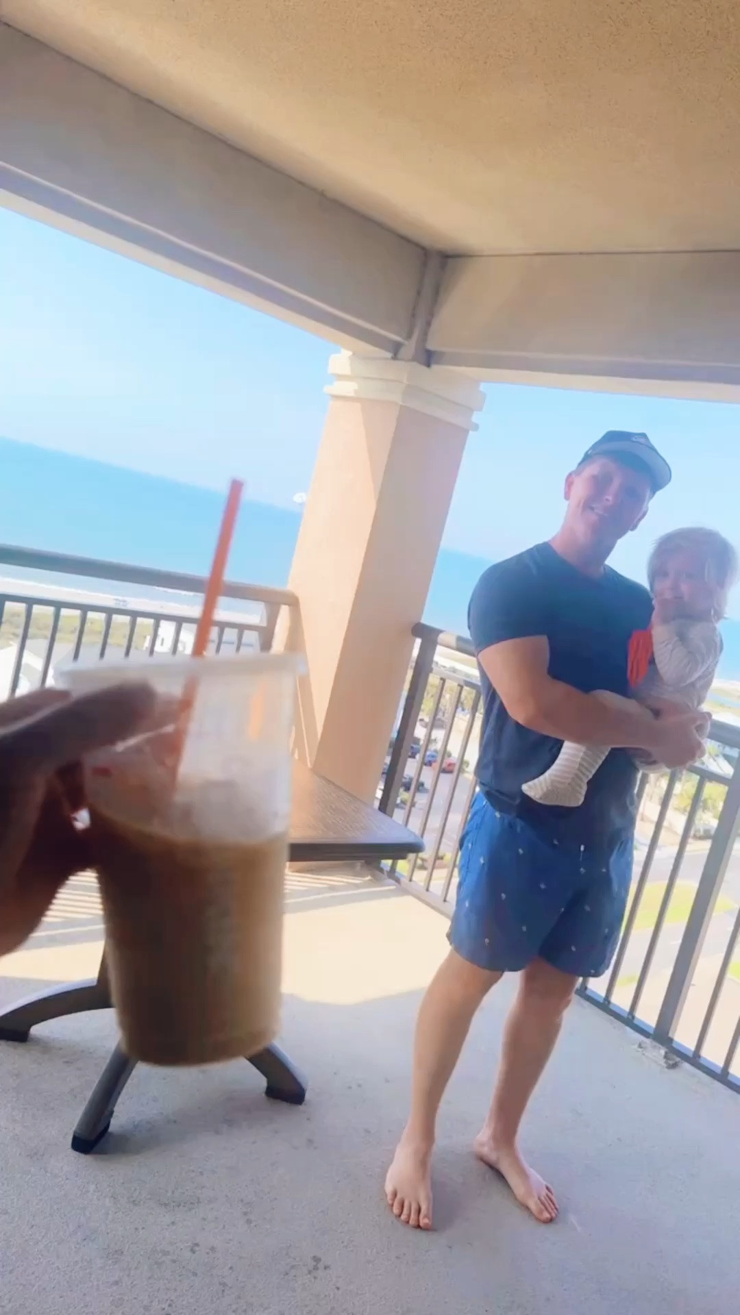 When “Dada” surprises mama with a dunkin’ iced coffee 🧋 (my favorite 🤩 beach 🏝️ treat 😋🤭) - I mean… what a guy!!! 😘😍