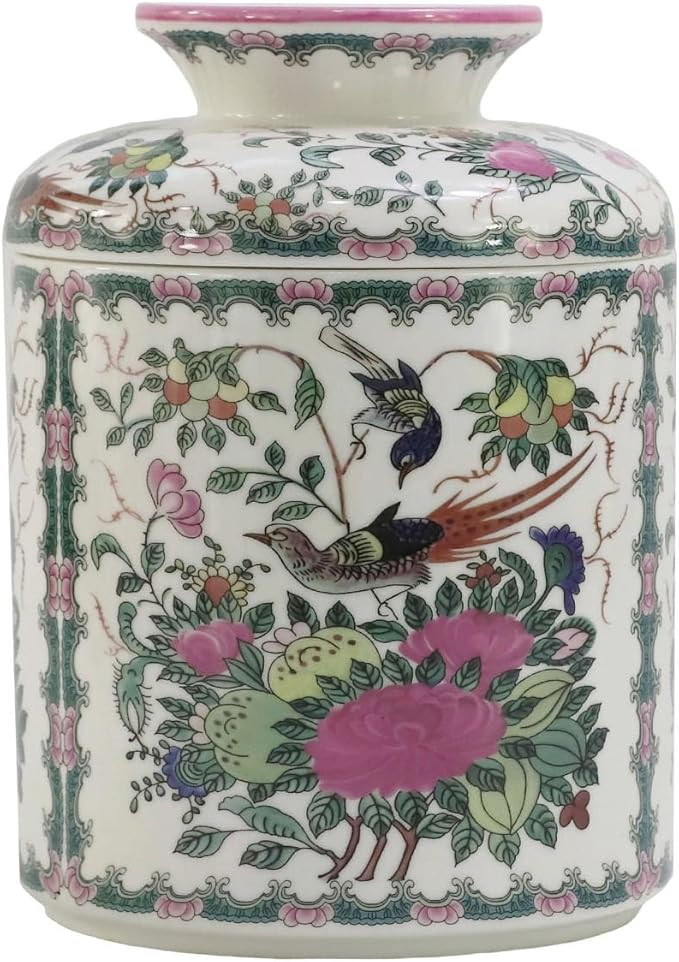 Rose Medallion Round Porcelain Tissue Box Cover 6.7", Facial Tissue Holder Storage Jar for Bathro... | Amazon (US)