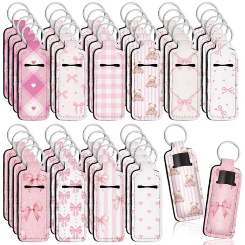 Quelay 40 Pcs Pink Lipstick Holder Keychain Bulk Preppy Bow Lip Gloss Sleeve Lip Balm Holder Gifts for Christmas(Bow Bear) | Amazon (US)