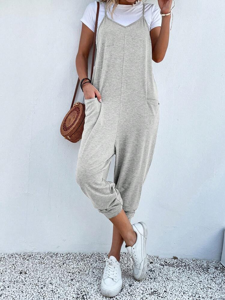 SHEIN LUNE Women Summer Sleeveless Casual Jumpsuit With Double Pockets And Straps | SHEIN