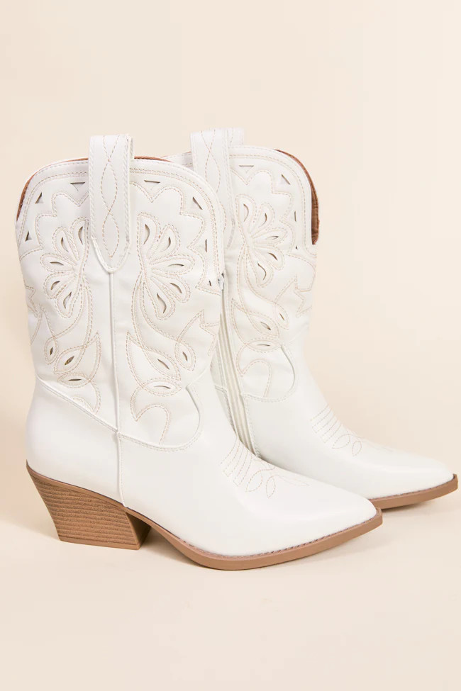 Elk Mid Shaft White Cowboy Boot | Pink Lily