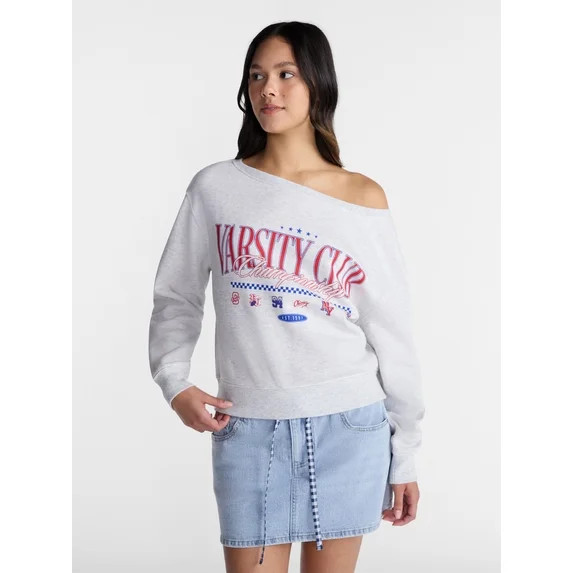 No Boundaries Off Shoulder Sweatshirt with Long Sleeves, Women’s Sizes XXS-4X | Walmart (US)