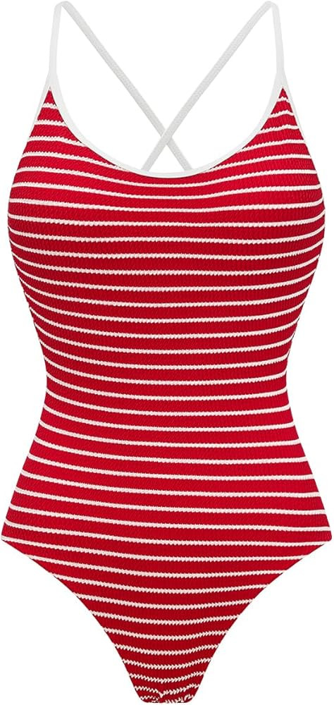 Womens Sexy One Piece Bathing Suits Tummy Control Scoop Neck Padded Swimsuit Open Back High Cut S... | Amazon (US)