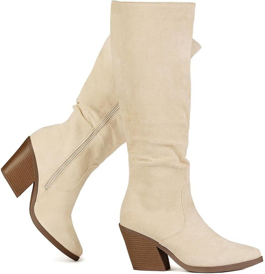 Putu Women's Knee High Boots Faux Suede Boots Stacked Chunky Heel Boots Side Zipper Tall Boots | Amazon (CA)