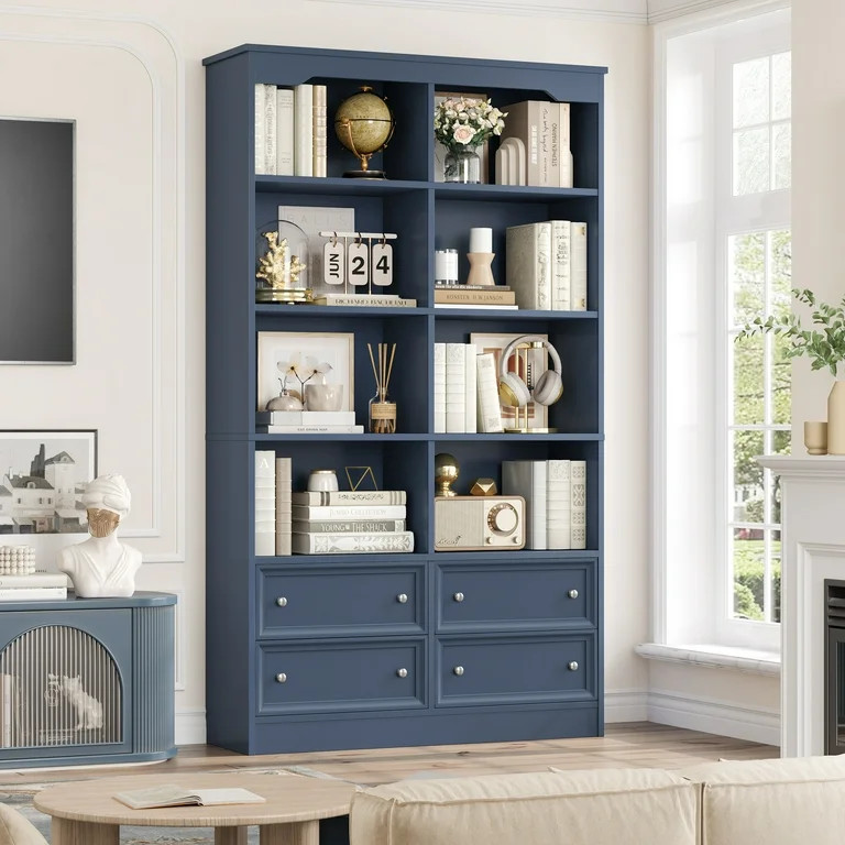 Homfa Double Row 6 Tier Bookcases, 71 in Tall Bookcase Bookshelf with 4 Drawers and 8 Display Cub... | Walmart (US)