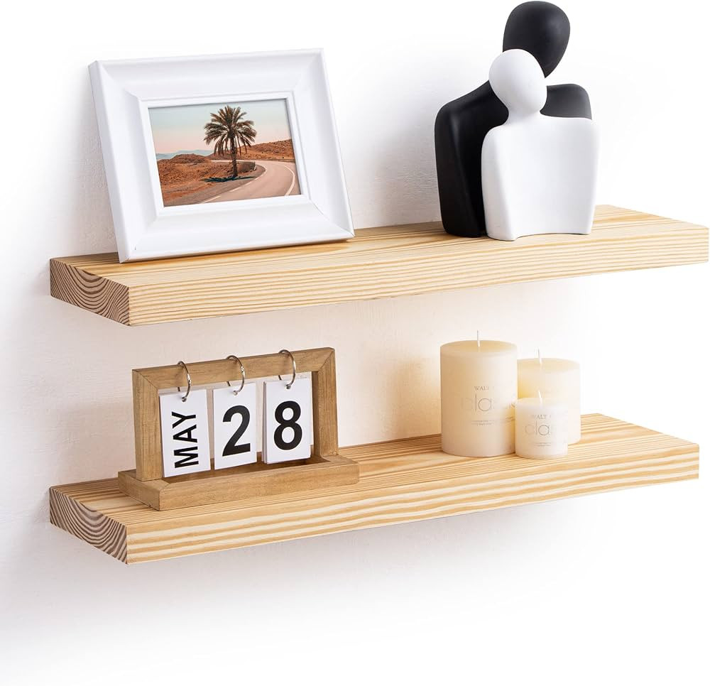 Floating Shelves - Farmhouse Natural Rustic Wooden Wall Shelf Set of 2 - 24 Inch Premium Solid So... | Amazon (US)