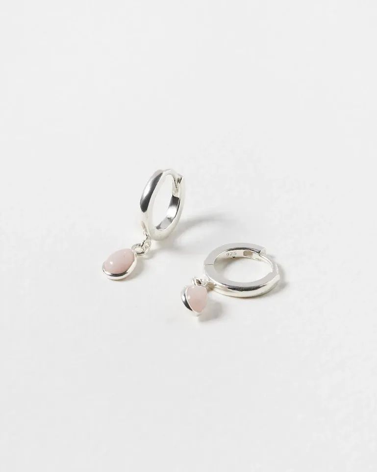 Auden Tiny Teardrop Pink Opal & Silver Huggie Earrings | Oliver Bonas | Oliver Bonas (Global)