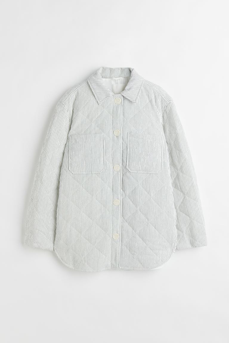 Quilted shacket - White/Pinstriped - Ladies | H&M GB | H&M (UK, MY, IN, SG, PH, TW, HK)