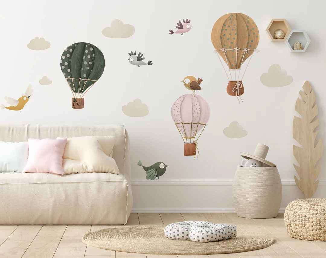 BALLOO BALLOO Nursery Decal Bird  / Watercolor Stickers Birds / Hot air balloon wall decal | Etsy (US)