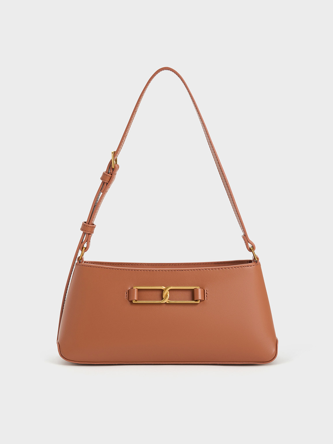 Gabine Leather Trapeze Shoulder Bag
 - Cognac | Charles & Keith UK