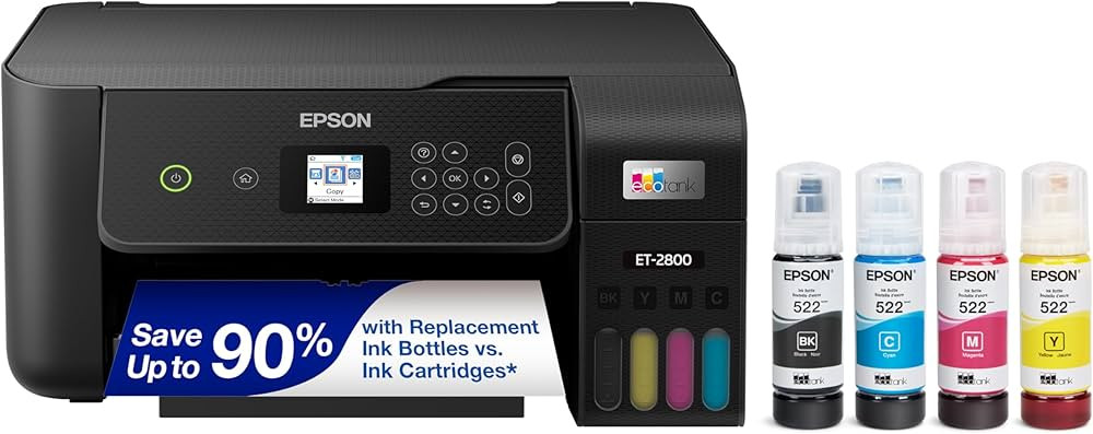 Epson EcoTank ET-2800 Wireless Color All-in-One Supertank Printer - Black | Amazon (US)