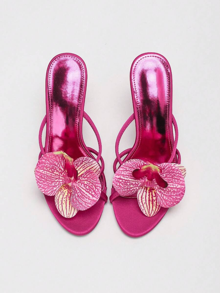CUCCOO SZL Women's Fashion Metallic Fuchsia Orchid Decor Stiletto High Heel Sandals, Suitable For... | SHEIN