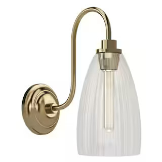 Cely 14 in. 1-Light Brushed Bronze Luxe Wall Sconce with Clear Ribbed Glass Shade | The Home Depot