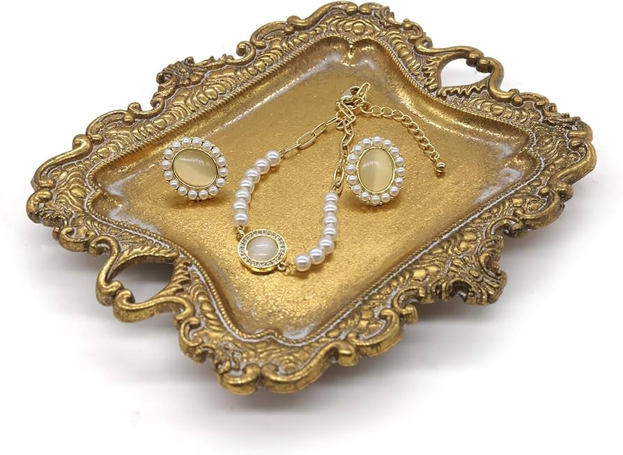 Vintage Gold Jewelry Trays - Small Ring Holder Jewelry Dish, Antique Trinket Dish, Decorative Key... | Amazon (US)