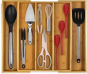 Purawood Kitchen Drawer Organizer - Expandable Utensil Drawer Organizer for Kitchen, Cutlery Tray... | Amazon (US)