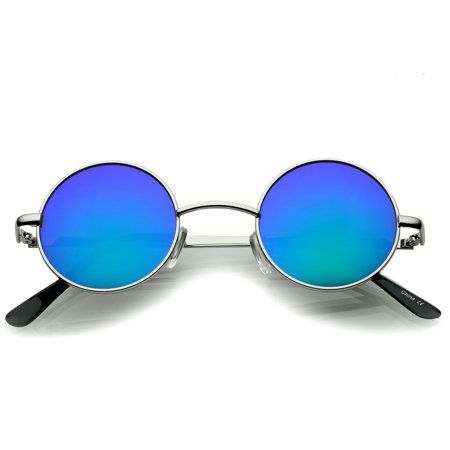 sunglassLA - Small Retro Lennon Style Colored Mirror Lens Round Metal Sunglasses 41mm - 41mm | Walmart (US)