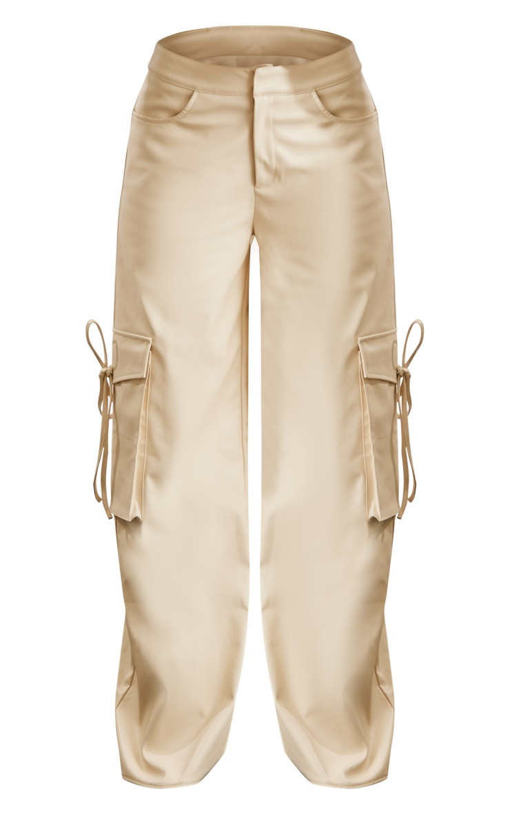 Stone Faux Leather Wide Leg Cargo Pants | PrettyLittleThing US